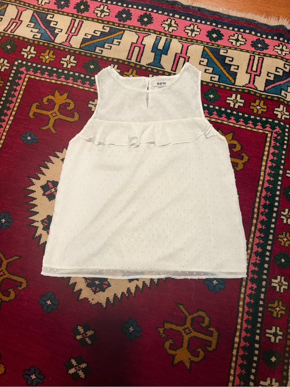 BB Dakota White Ruffle Swiss Dot Top women’s Medium